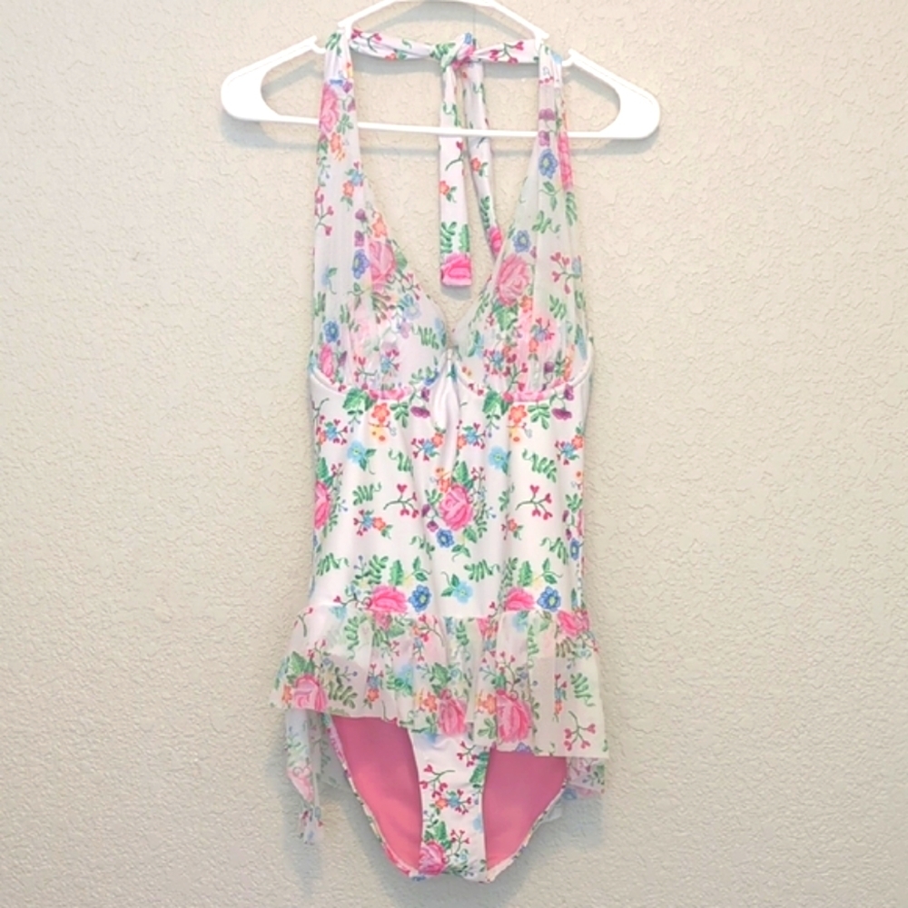 Floral Halter One-Piece Swimsuit